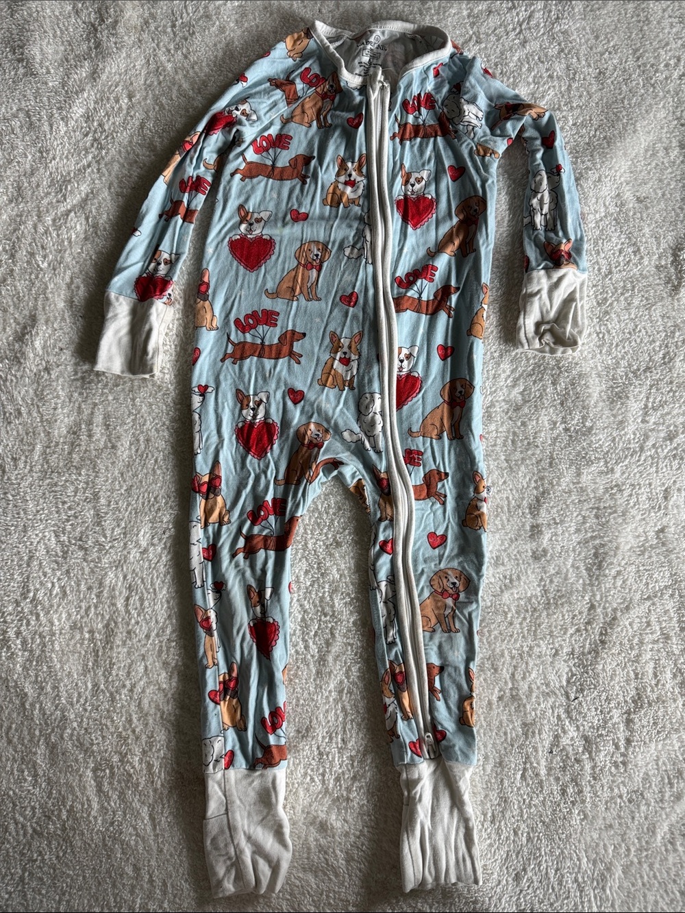 Caden Lane Light Blue Puppy Print Zippered Footed Pajamas